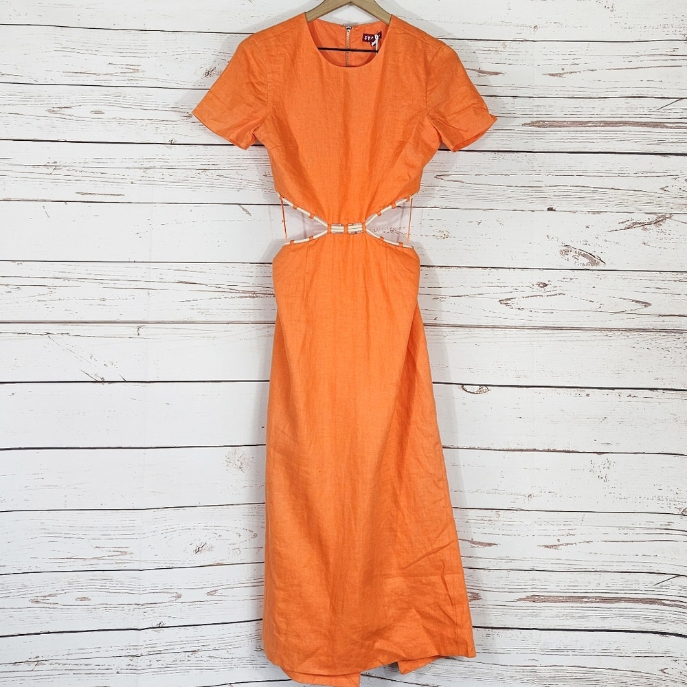 Staud | Matteo Orange Cutout Midi Dress NWT - Picture 4 of 10